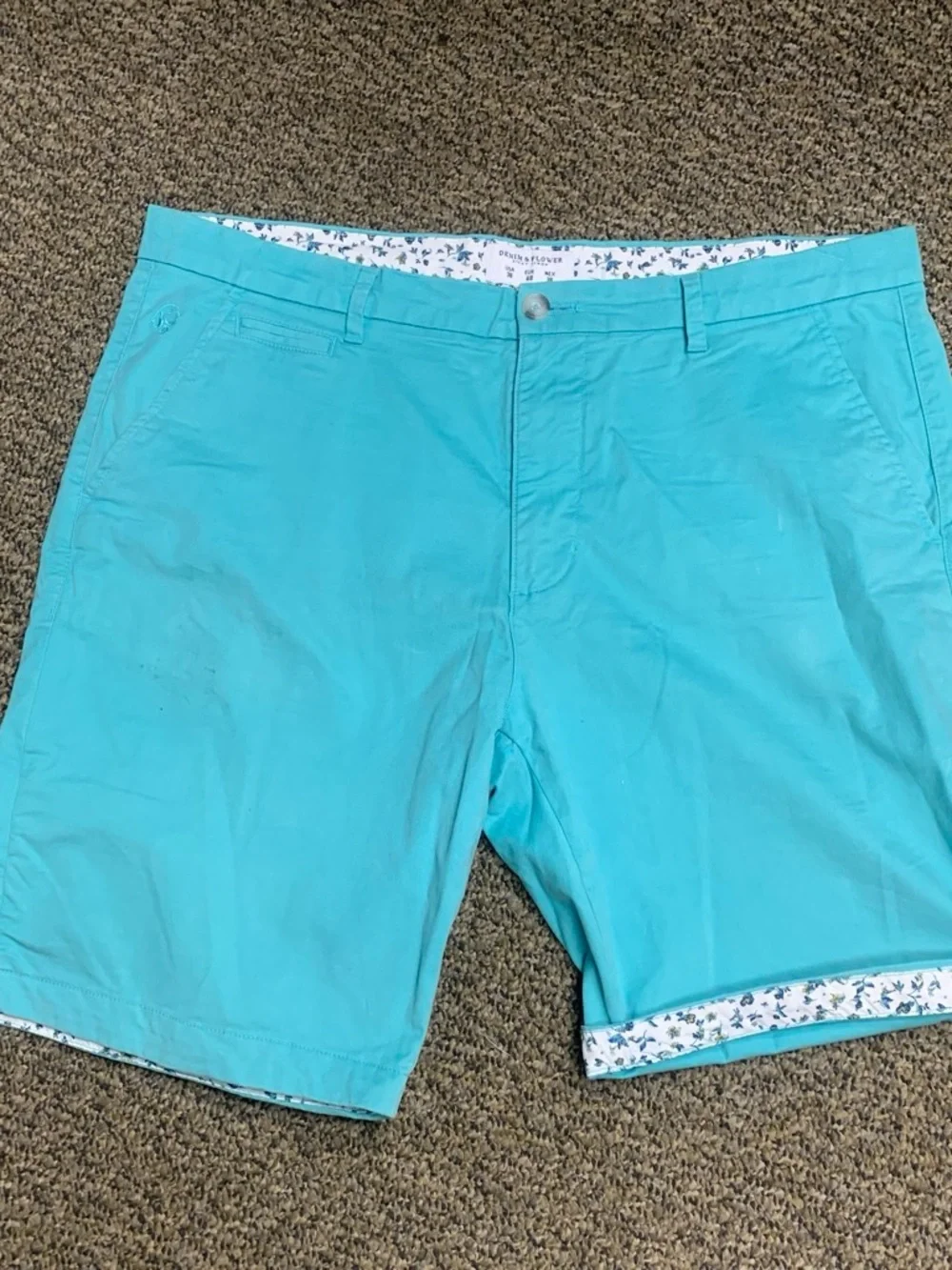 Denim & Flower Teal Shorts with Floral Lining - Picture 1 of 6